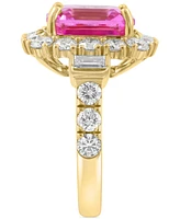 Effy Lab Grown Pink Sapphire (5-1/4 ct. t.w.) & Lab Grown Diamond (2-1/3 ct. t.w.) Halo Ring in 14k Gold