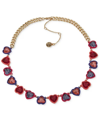 Emily in Paris Gold-Tone Stone & Resin Heart Collar Necklace, 16" + 3" extender