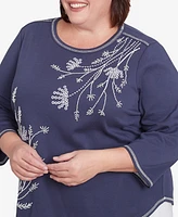 Alfred Dunner Plus Nantucket Asymmetric Floral Embroidered Top