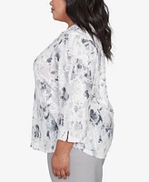 Alfred Dunner Plus Estate of Mind Monotone Floral Jacquard Top