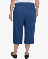 Alfred Dunner Plus Flower Power Detailed Denim Capris Pants