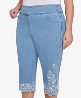 Alfred Dunner Plus Flower Power Classic Floral Embroidered Denim Capris Pants