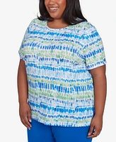 Alfred Dunner Plus Parrot Cay Tie Dye Chicklet Crew Neck T-Shirt