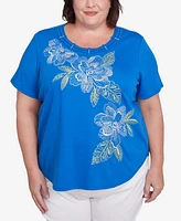 Alfred Dunner Plus Parrot Cay Tropical Floral Embroidered T-Shirt