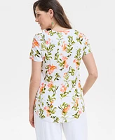 Jm Collection Petite Lush Garden Print Short-Sleeve T-Shirt, Exclusively at Macy's