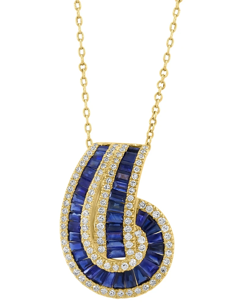 Effy Sapphire (2-1/3 ct. t.w.) & Diamond (3/8 ct. t.w.) Baguette Knot 18" Pendant Necklace in 14k Gold