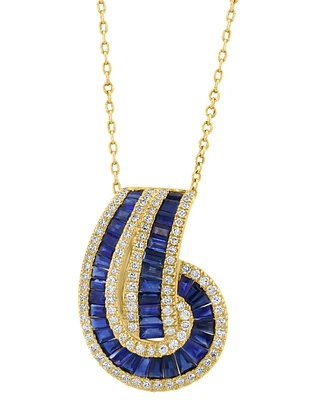 Effy Sapphire (2-1/3 ct. t.w.) & Diamond (3/8 ct. t.w.) Baguette Knot 18" Pendant Necklace in 14k Gold