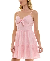 Trixxi Juniors' Tie-Front Embroidered Mini Dress