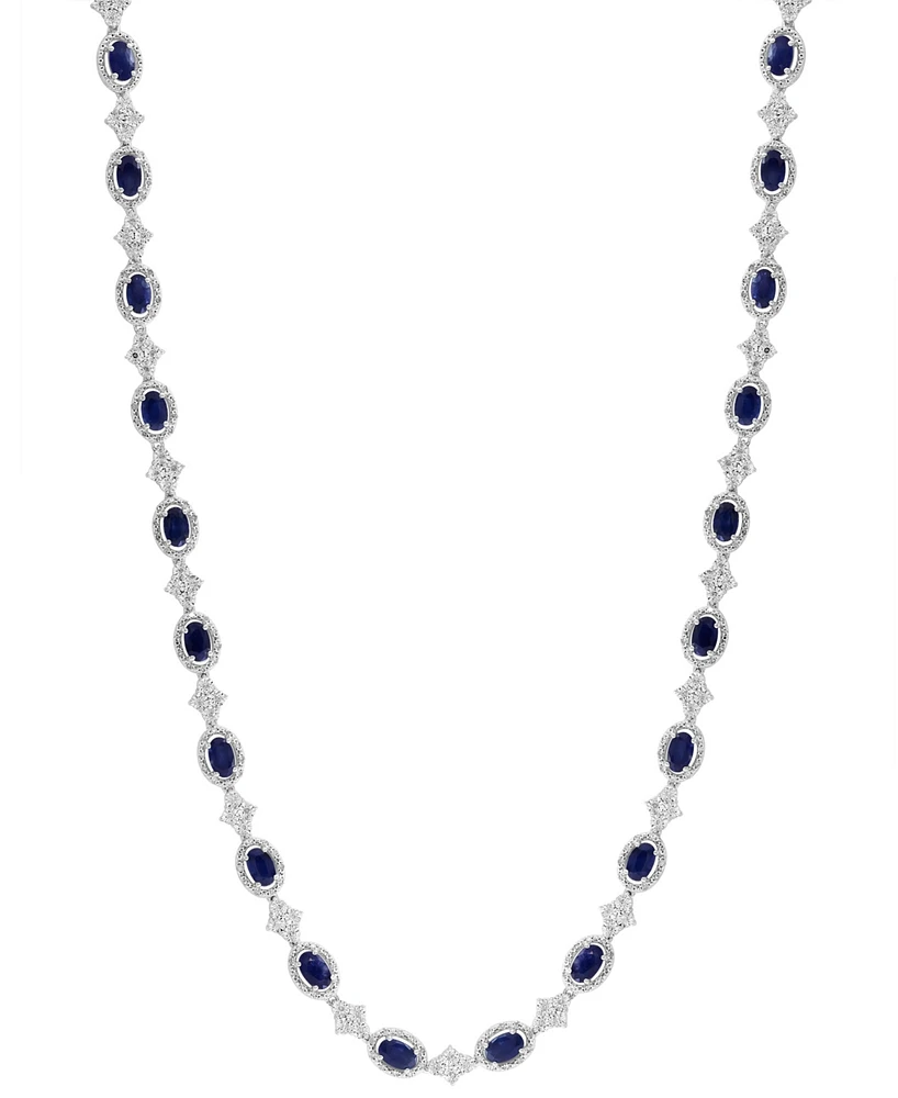 Effy Collection Diamond (1 ct. t.w.) & Sapphire (8-3/4 ct. t.w.) Strand 18" Necklace in Sterling Silver