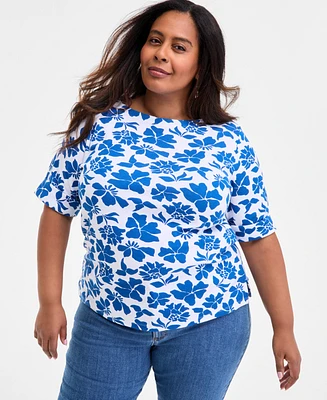 Style & Co Plus Printed Elbow-Sleeve Top, Exclusively at Macy's