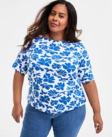 Style & Co Plus Printed Elbow-Sleeve Top, Exclusively at Macy's
