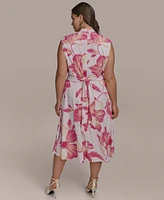 Donna Karan New York Plus Floral-Print Belted Midi Dress