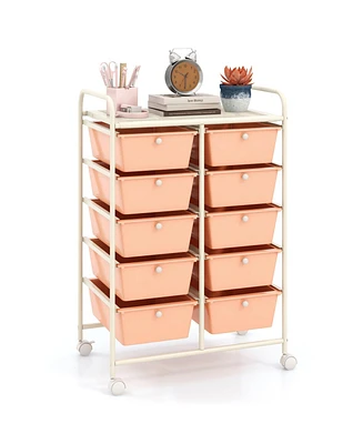 10-Drawer Rolling Storage Cart Spacious and Portable Storage Organizer for Home or Office