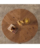 33.86"Modern Retro Splicing Round Coffee Table,Fir Wood Table Top with Gold Cross Legs Base Gold