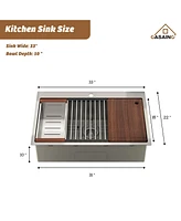 Casainc 33" L x 22" W Drop-in Stainless Steel Kitchen Sink with Faucet Included