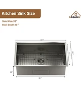 Casainc 32" L x 19" W Drop-in Stainless Steel Kitchen Sink with Touchless Faucet Included