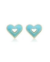 GiGiGirl Sterling Silver 14K Gold Plated 8MM Colored Enamel Heart Stud Earrings