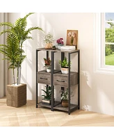 2-Pack 3-Tier Tall Plant Stand with Drawer and Display Shelf Stylish Storage and Display for Home or Office