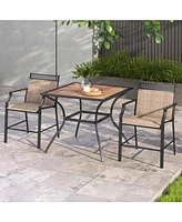 Gymax Patio Table for 4 People w/ Umbrella Hole Wood-Like Tabletop Metal Support Legs