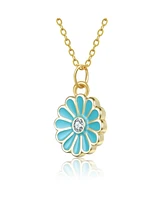 GiGiGirl Sterling Silver 14K Gold Plated with Tiffany Blue Enamel Daisy Flower Charm Necklace