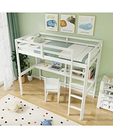 Loft Bed Frame with Safety Guardrail for Kids Secure and Space-Saving Design for Bedrooms