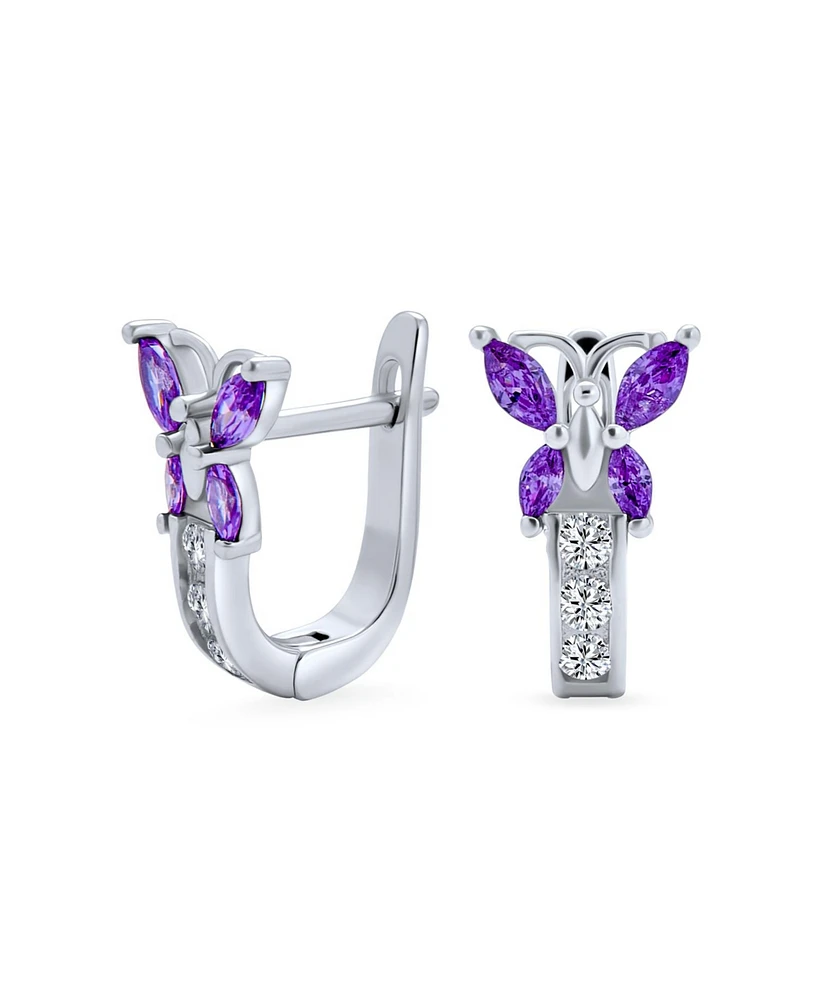 Bling Jewelry Majesty Butterfly Huggies – Purple & White Cz Hoop Earrings in Sterling Silver