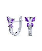 Bling Jewelry Majesty Butterfly Huggies – Purple & White Cz Hoop Earrings in Sterling Silver