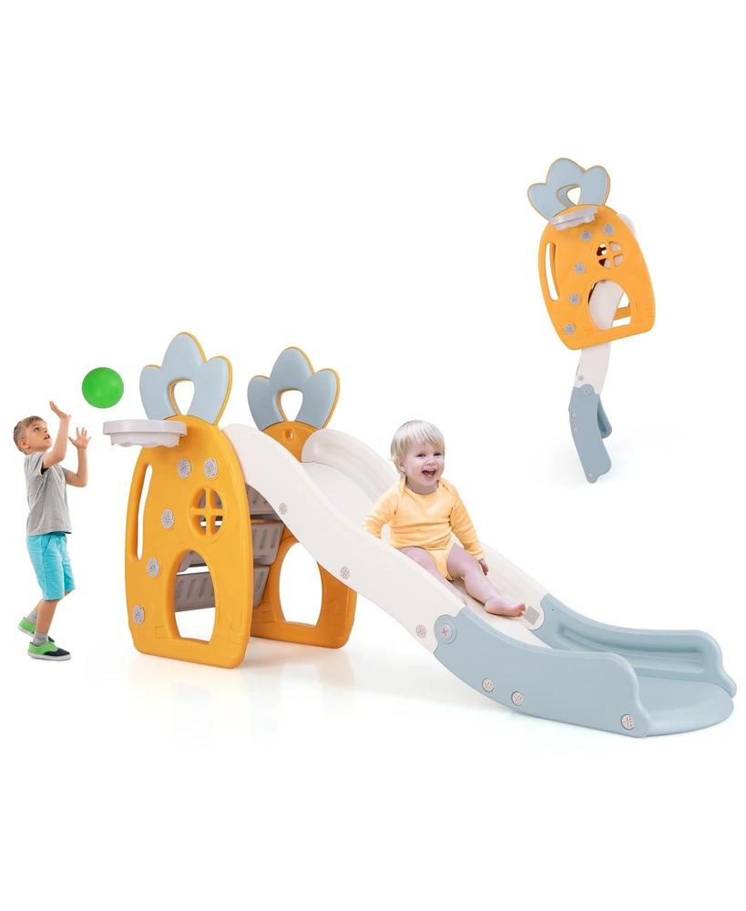 Foldable Slide with Basketball Hoop and Buffer Zone for Kids Aged 3+ Years Old