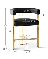 Modern Black Faux Leather Bar Stools Set of 2–Gold Metal Frame, Counter Height Chairs with Backrest-Maison Boucle