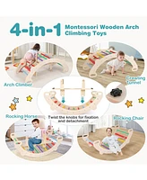 4-in-1 Multifunctional Wooden Climbing Toys with Rocker and Crawling Tunnel