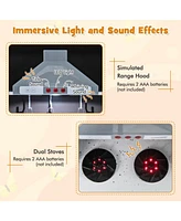 Pretend Play Wooden Kitchen Toy Set with Range Hood Real Sounds and Lights for Kids