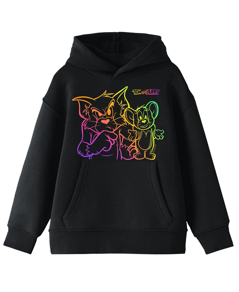 Tom & Jerry Ombre Line Art Long Sleeve Youth Black Hooded Sweatshirt-xxl