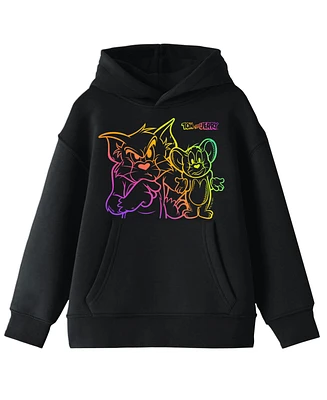 Tom & Jerry Ombre Line Art Long Sleeve Youth Black Hooded Sweatshirt-xxl