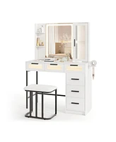 Makeup Vanity Desk with 3-Color Induction Led Lights and 6 Drawers