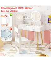 Kids Princess Makeup Dressing Desk and Chair Set with Mirror and Lights Fun Vanity Set for Toddlers