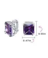 Bling Jewelry Rectangle Shape Statement 7CT Emerald Cut Cz Solitaire Clip On Stud Earrings Rhodium Plated Brass Non Pierced 14MM x 12MM