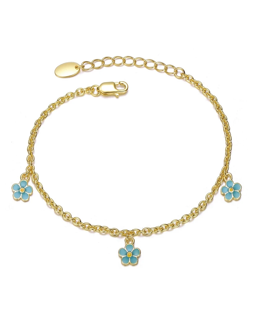 GiGiGirl Sterling Silver 14K Gold Plated with Colored Enamel Daisy Charm Bracelet