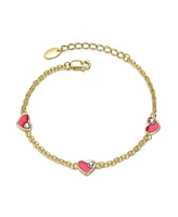 GiGiGirl Sterling Silver 14K Gold Plated Red with Cubiic Zirconia & Heart Charm Link Bracelet