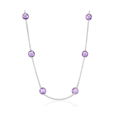 Sterling Silver, Bezel-Set 7mm Round Gem Station Necklace