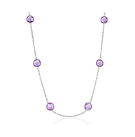 Sterling Silver, Bezel-Set 7mm Round Gem Station Necklace