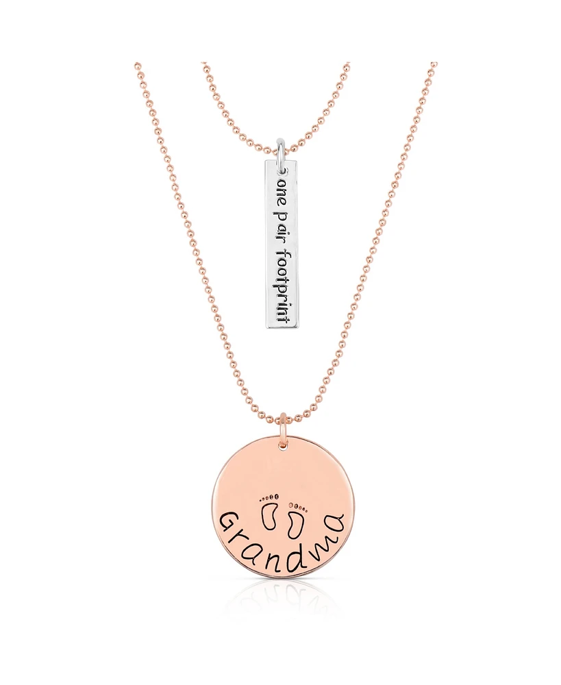 White Gold Plated & 18k Rose Gold Plated Dual Chain Grandma and Bar Pendant Necklace