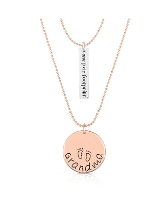 White Gold Plated & 18k Rose Gold Plated Dual Chain Grandma and Bar Pendant Necklace