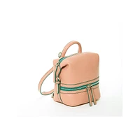 Susu Pink Leather Backpack Purse for Women Convertible Crossbody Bag Medium Size with Front and Back Pockets