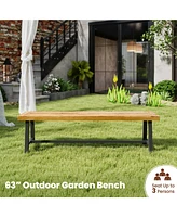 3-Person Acacia Patio Wood Outdoor Backless Bench-Set of 2