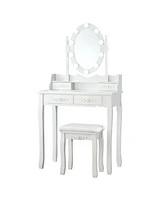 Makeup Dressing Table with Touch Switch Lighted Mirror and Cushioned Stool