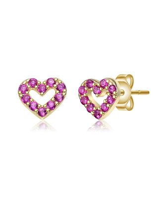 GiGiGirl Sterling Silver 14K Gold Plated with Paved Colored Cubic Zirconia Heart Stud Earrings