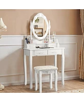 Makeup Vanity Dressing Table Set with Dimmable Bulbs Cushioned Stool