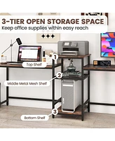 97 Inch Two Person Desk Double Computer Desk with Power Outlets Printer Stand