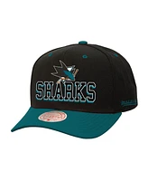 Mitchell & Ness Men's Black/Teal San Jose Sharks Backside Script Two-Tone Pro Crown Adjustable Hat