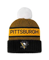 Fanatics Women's Black/Gold Pittsburgh Penguins Authentic Pro Rink Cuffed with Pom Knit Hat